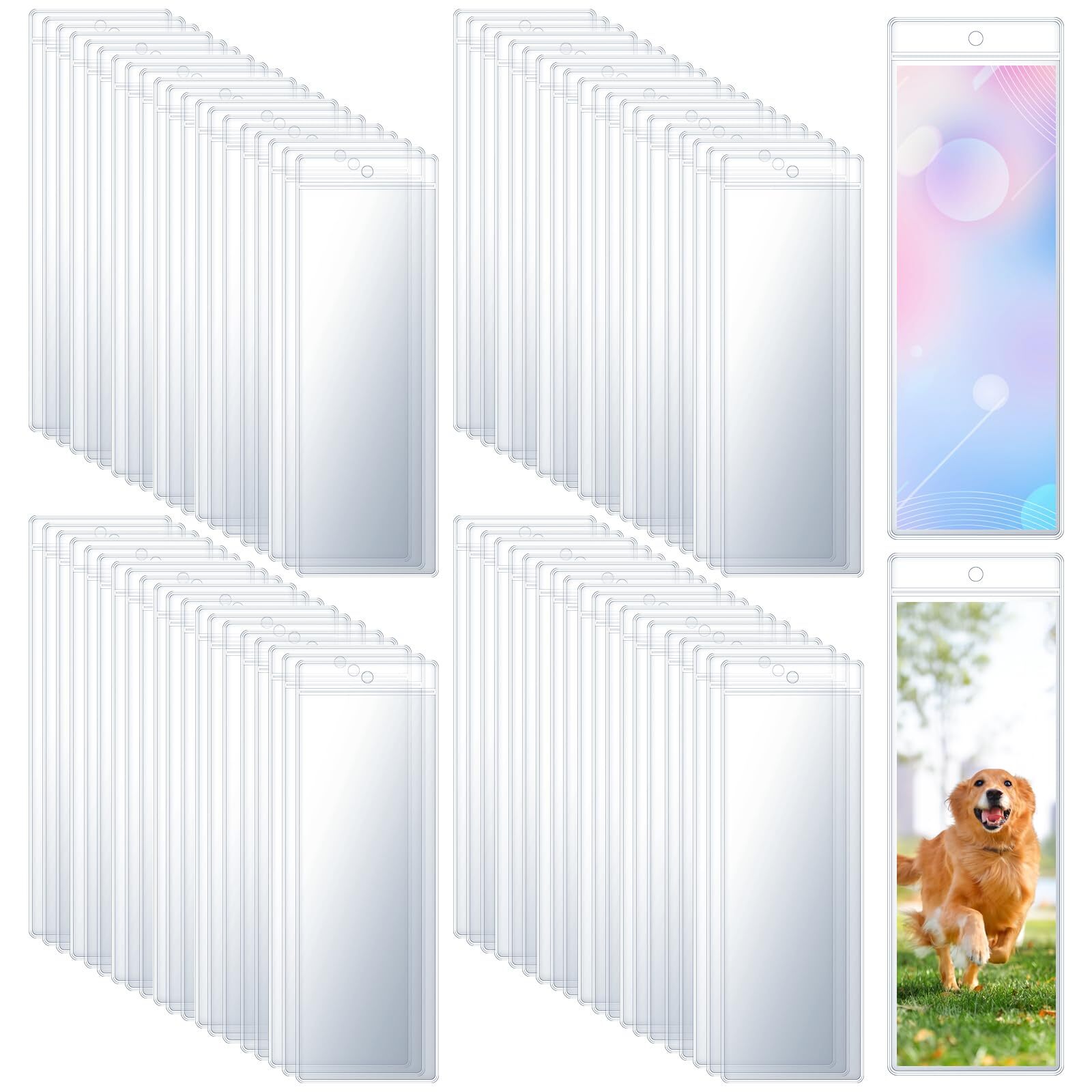 100 PCS Clear Bookmark Sleeves Large Plastic Photo Booth Sleeve with Hole 7.5...