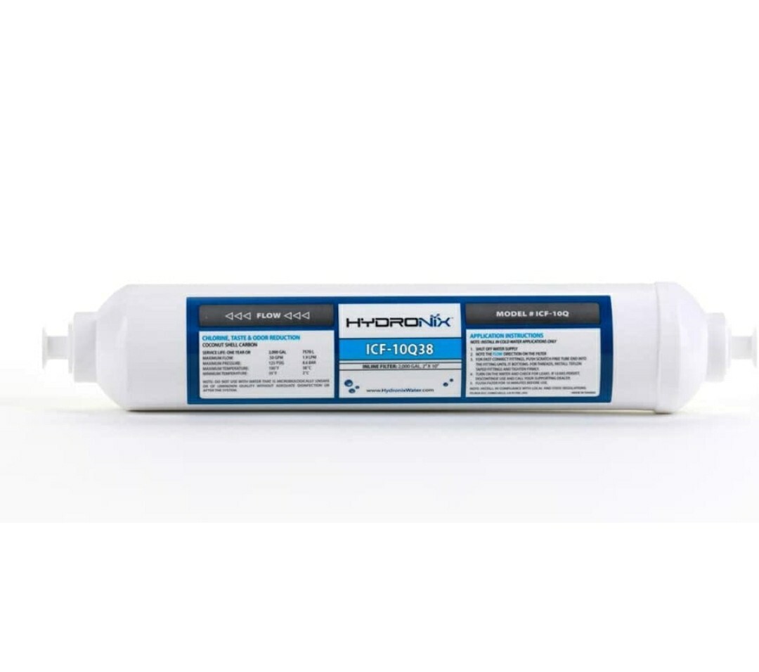Hydronix ICF-10Q38 Inline Coconut Carbon Water Filter 3/8 Quick Connect