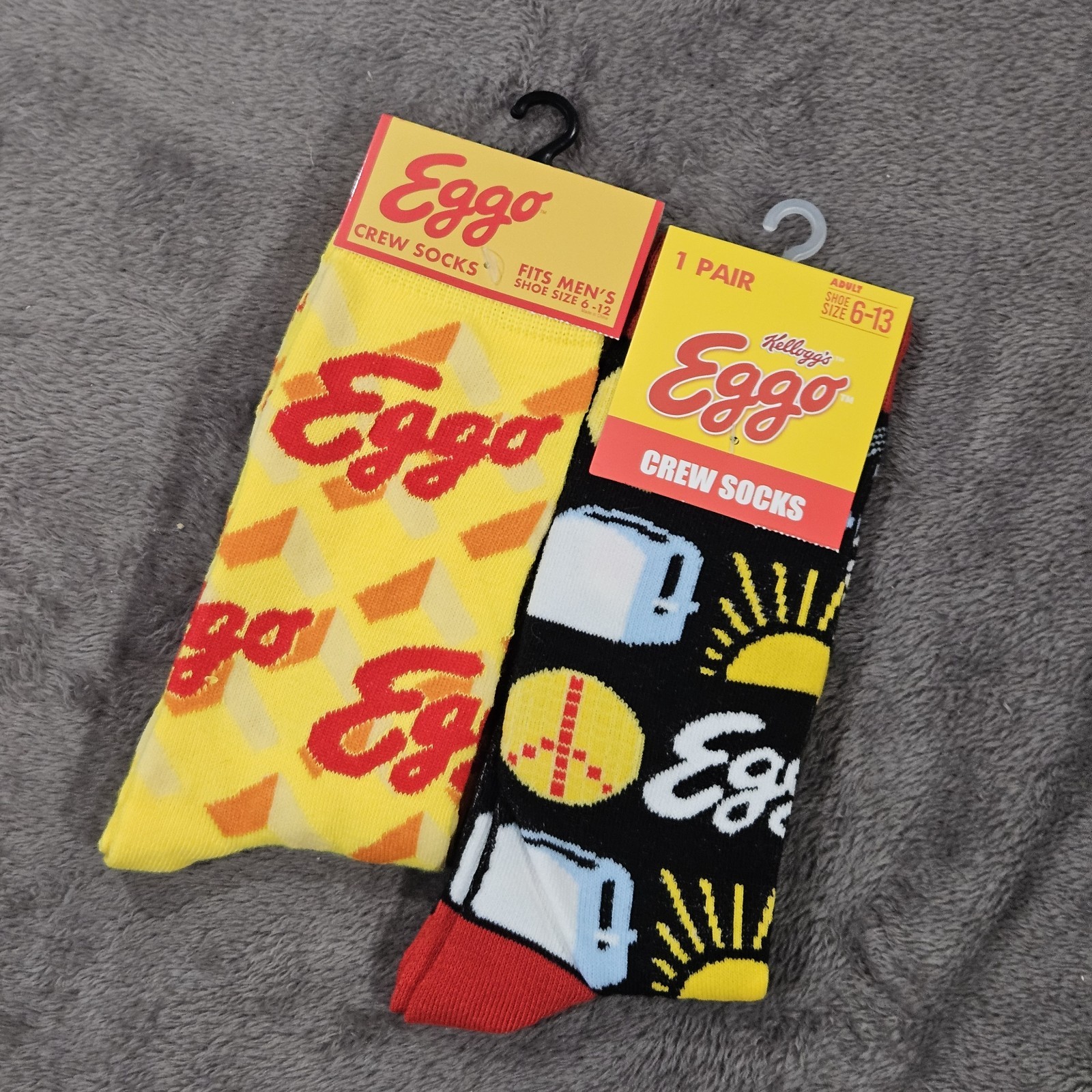Eggo Waffles Funny Men's Novelty Crew Socks 2 Pair Shoe 6-12/13 Odd Sox