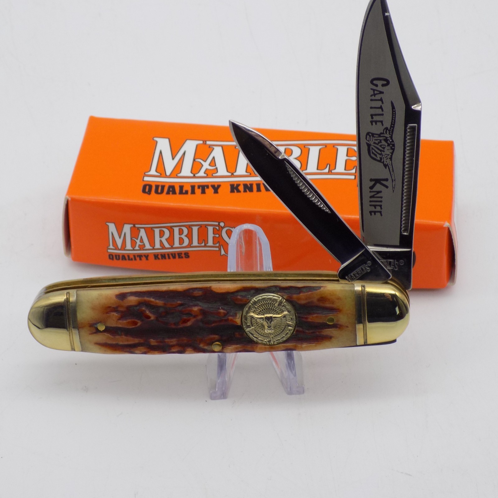 MARBLES 4.25" Cattle Knife Brown Stag Pocket Knife MR276 New In Box China