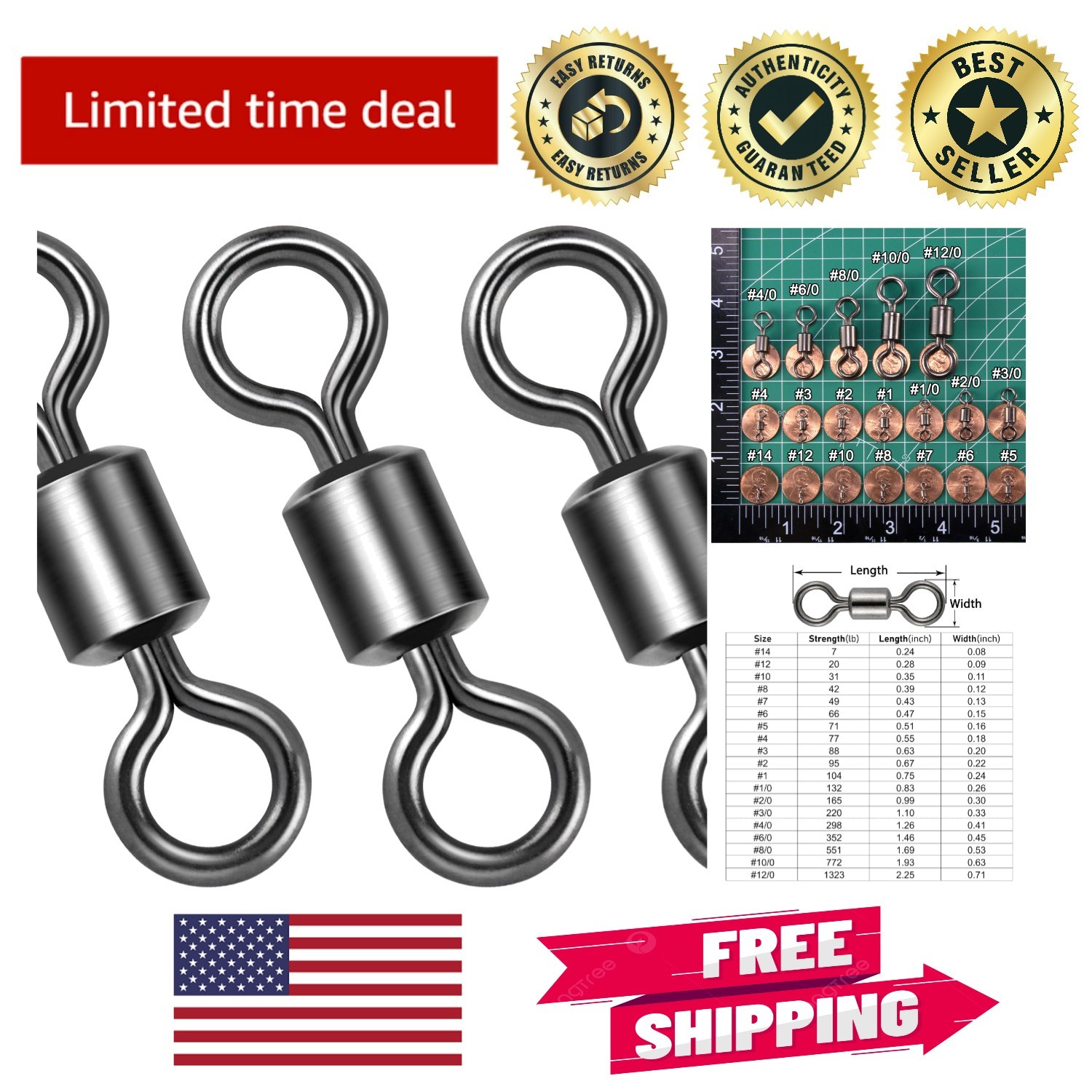 Smooth Rotation Black Nickel Fishing Swivels - 20 Pack, Corrosion-Resistant Gear