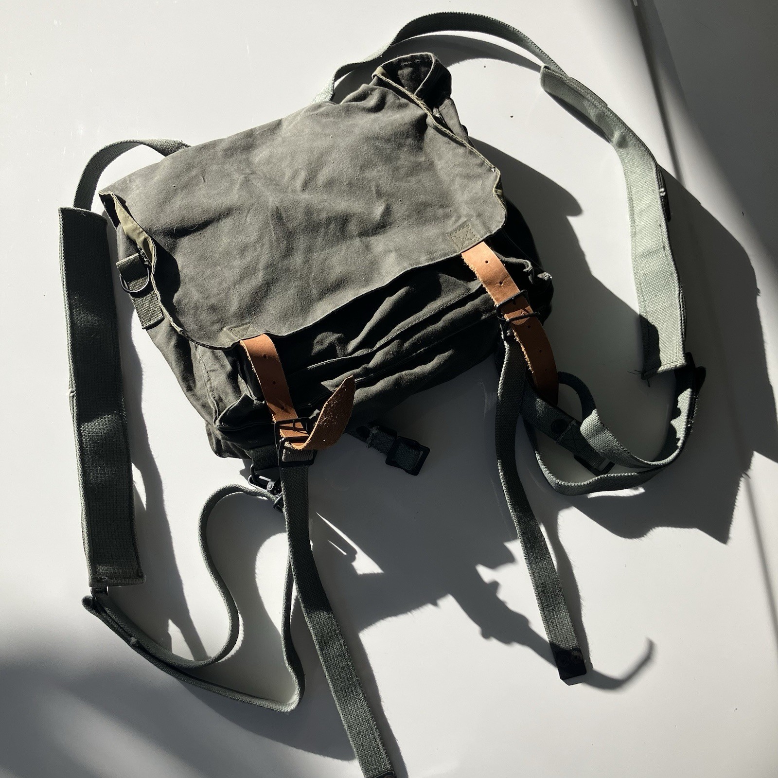 Vintage 70s Swedish Military Canvas Rucksack Backpack Olive Drab Field Pack WWII