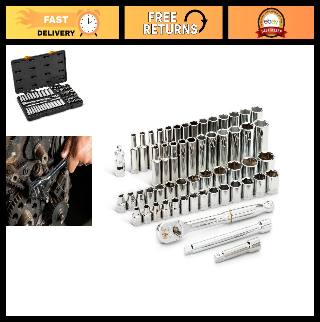 56 Pc. 3/8" Drive 6 Pt. 120XP Mechanics Tool Set - Standard & Deep SAE/Metric