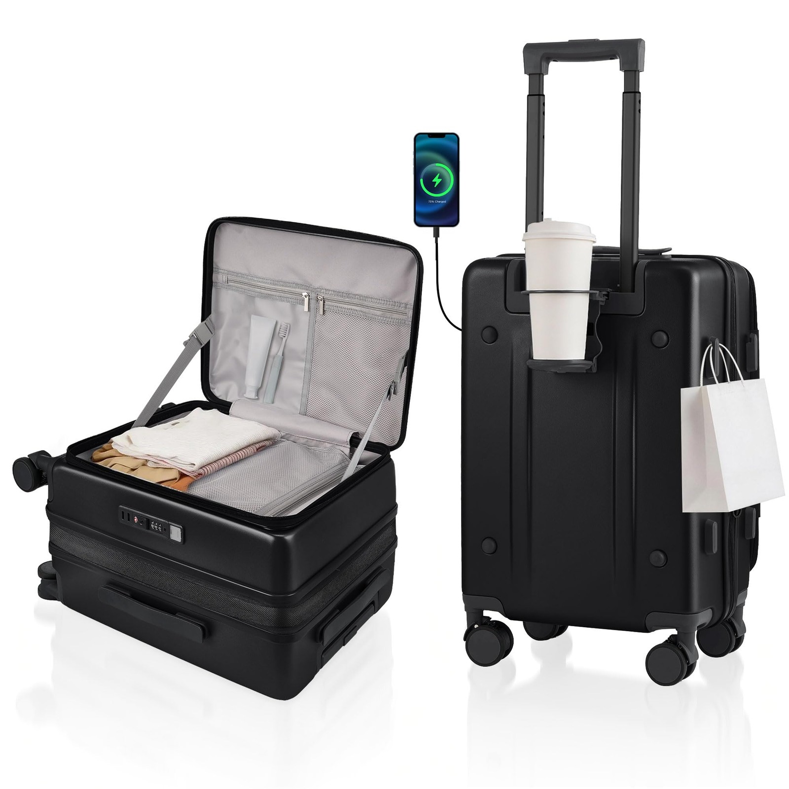 Expandable 20Inch Carry On Luggage Airline Approved - Top Opening Hardside Tr...