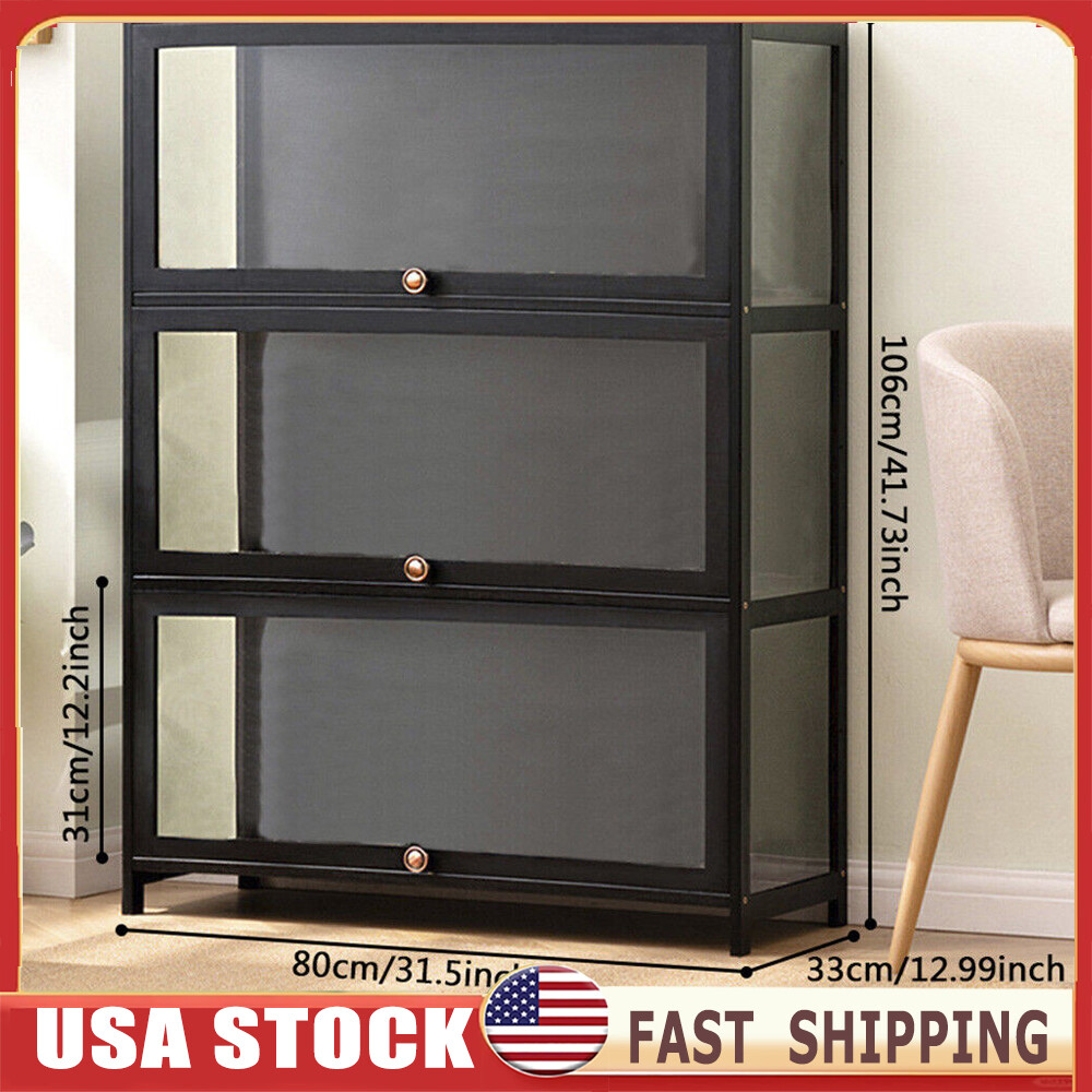 3-Tier Model Display Case Collection Shelf Bamboo Storage Cabinet US