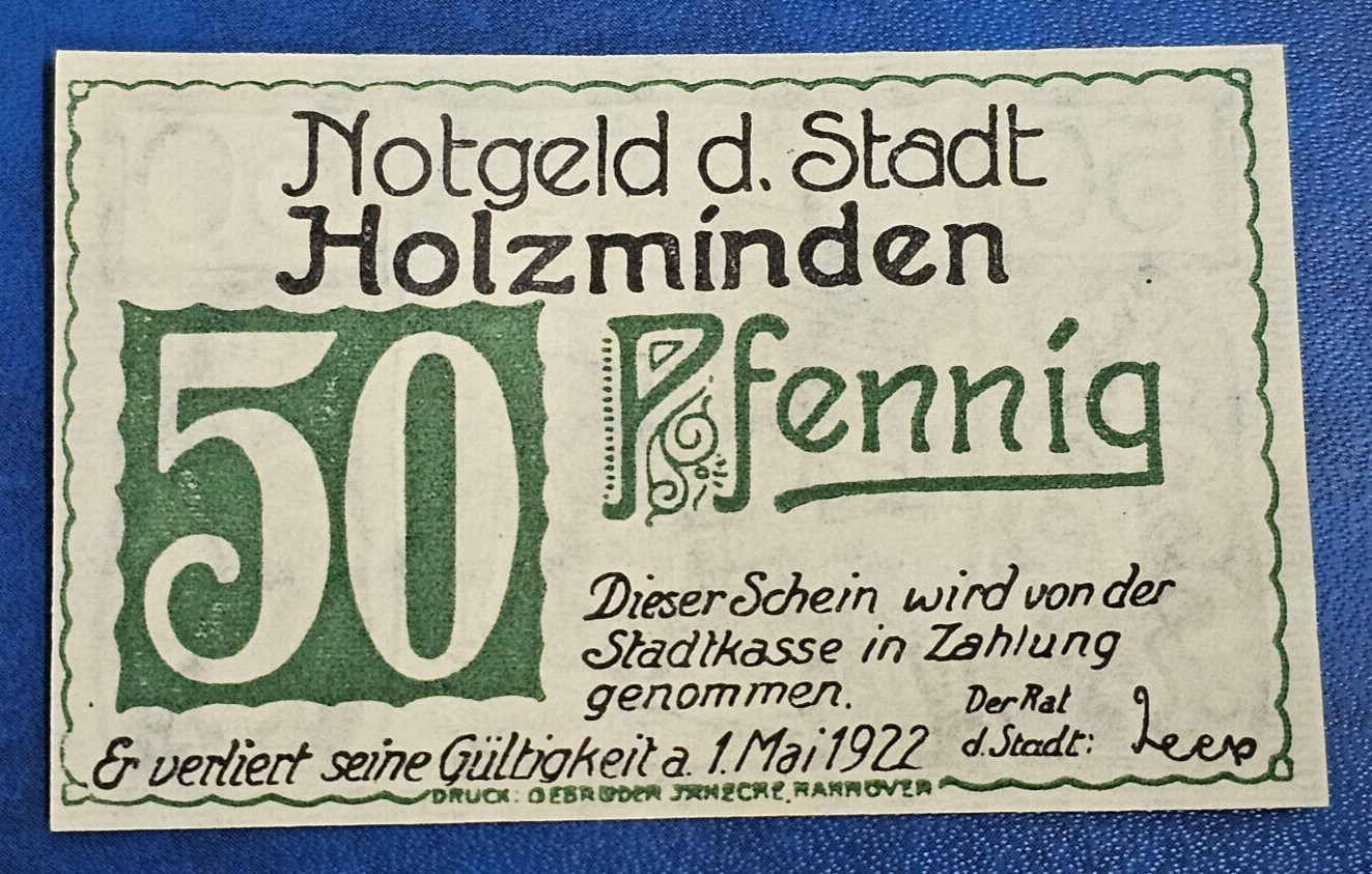 HOLZMINDEN NOTGELD 50 PFENNIG 1922 EMERGENCY MONEY GERMANY BANKNOTE [🇩🇪35442]