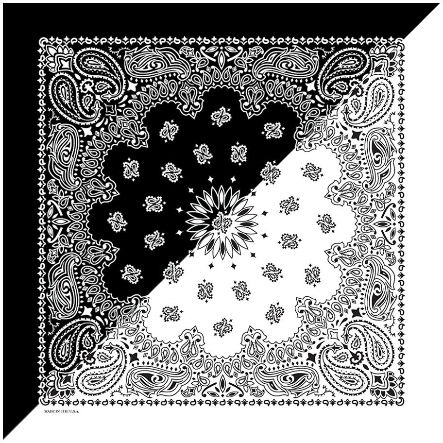 Carolina Manuf 2-in-1 Black/White Split Paisley Bandana - Made in USA, 22"