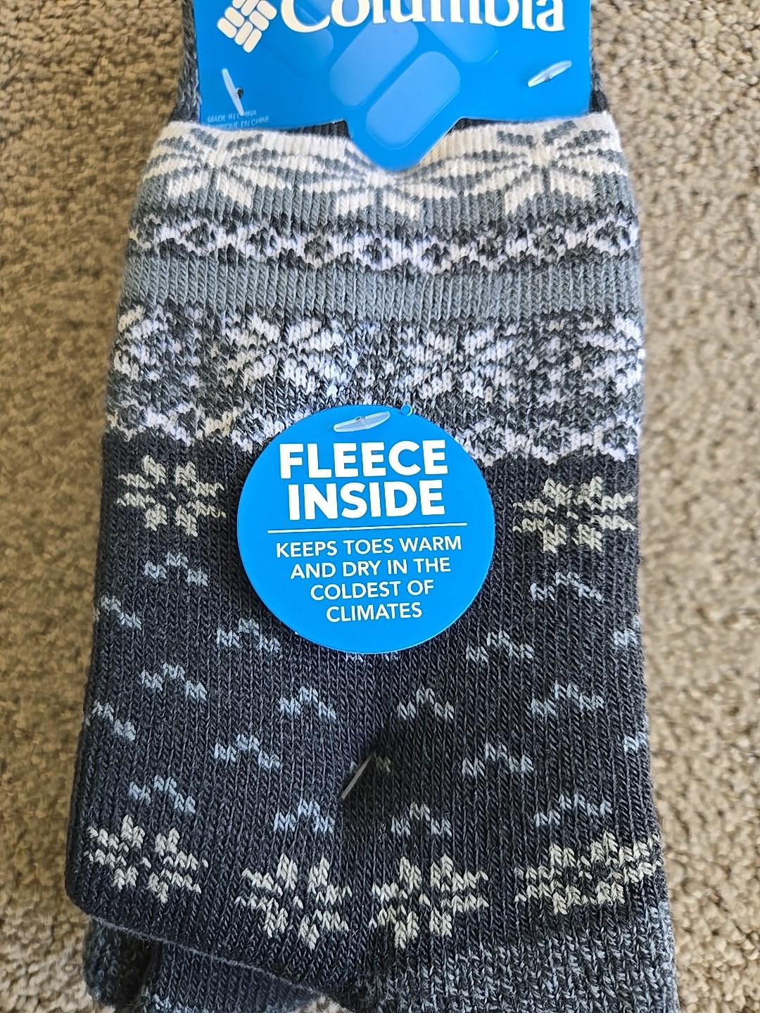 Columbia 2 Pk Navy Blue Fair Isle Fleece Comfort Crew Socks Men's Sz 6-12 NWT