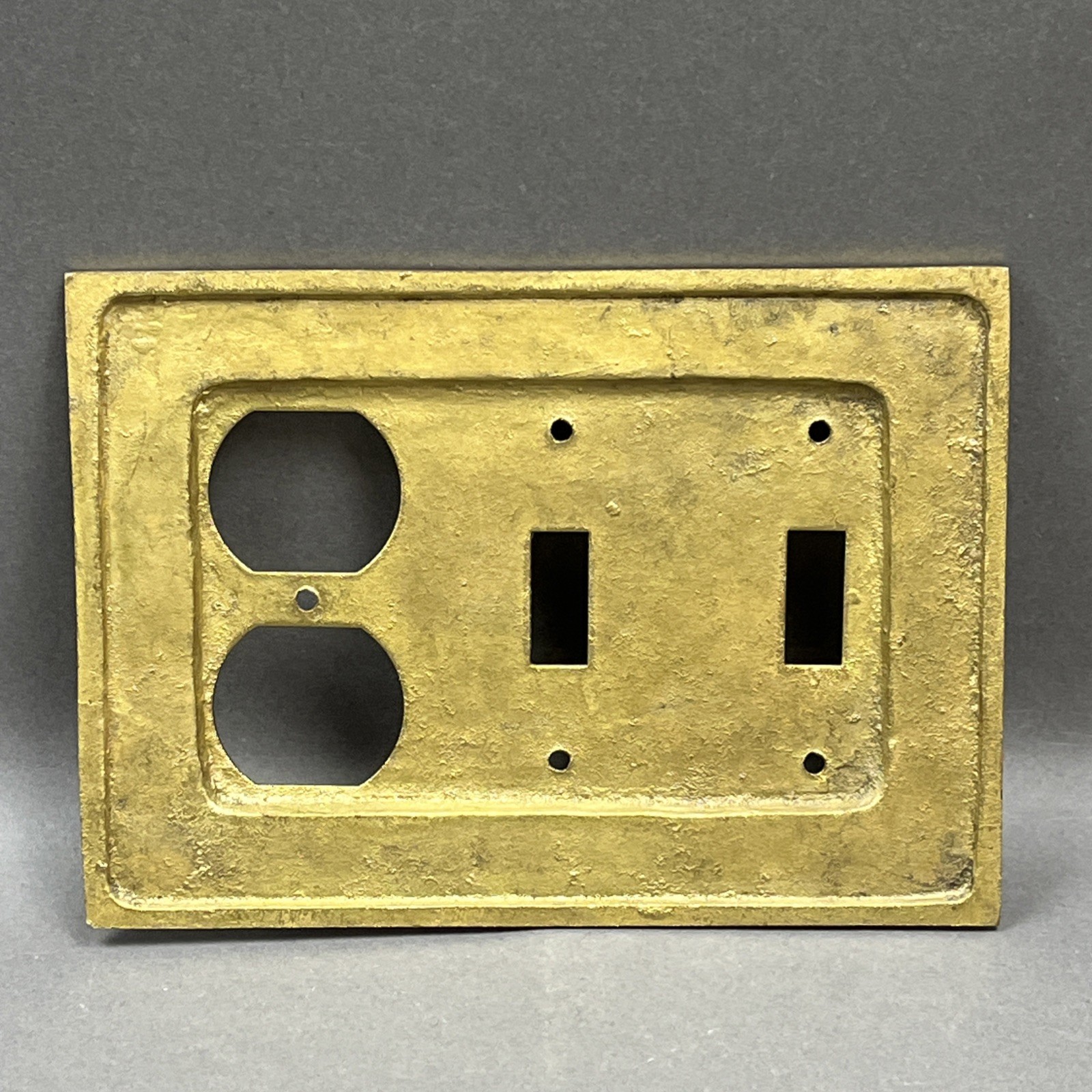 Solid Cast Brass Switch Plate 3-Gang Combination Duplex Outlet 2-Toggle Switch
