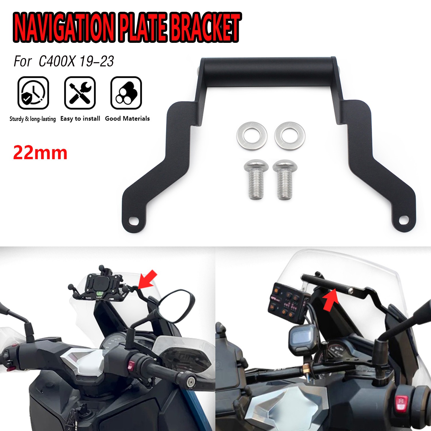 22MM Phone Holder Crossbar Navigation Mount For BMW C400X C 400 X 2019-2023 2020