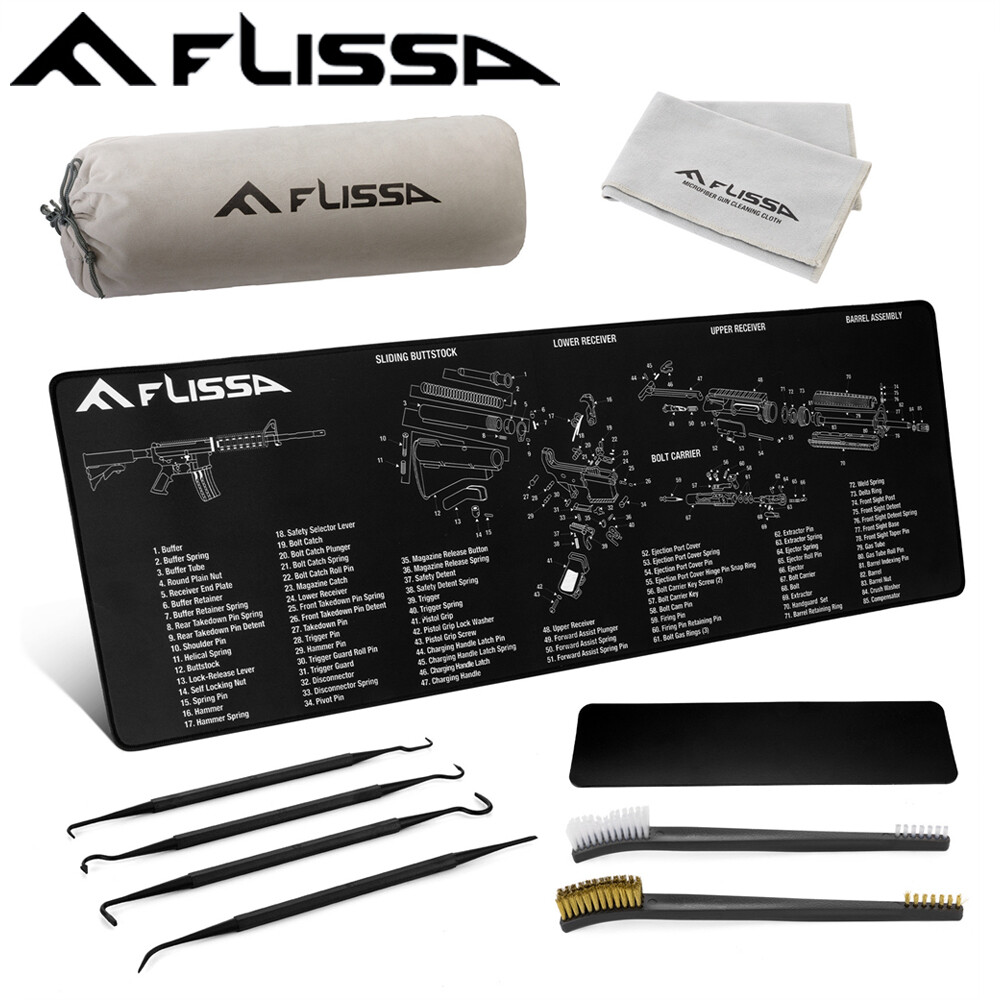 FLISSA Gun Cleaning Mat Set For Glock AR 12"x36" Gun Cleaning Bench Non-Slip 8PC