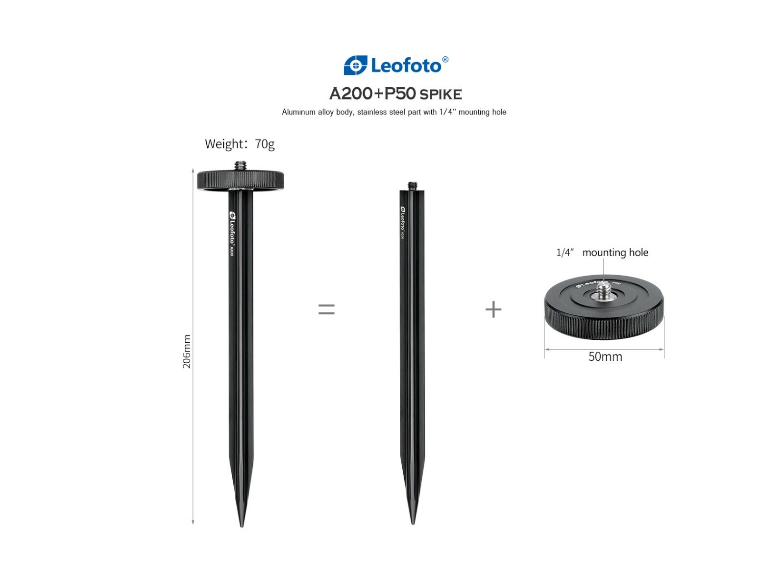 【US Dealer】Leofoto A200 + P50 spike Set / aluminum alloy body/ 1/4“ Screw