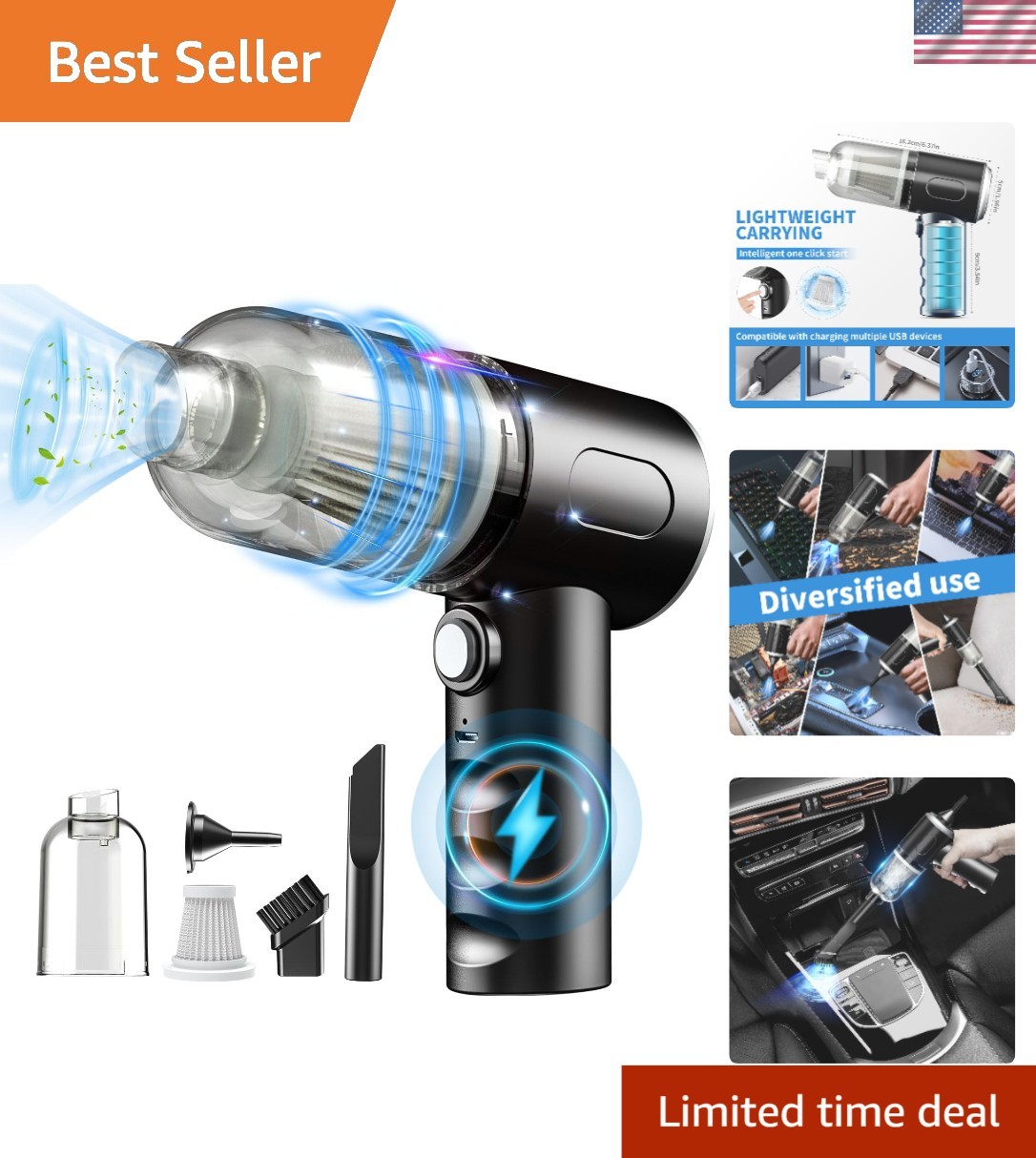 Compact Electric Air Duster with Multiple Nozzles for Deep Cleaning Needs