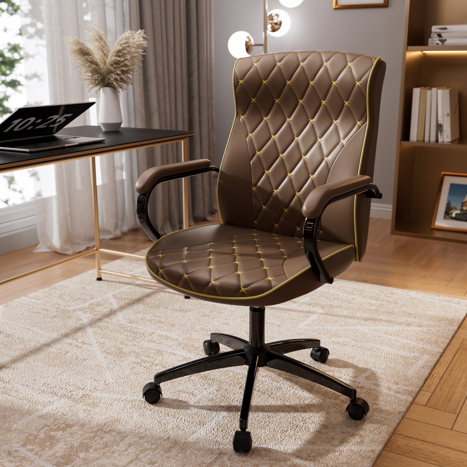 Brown High Back Ergonomic Office Desk Chair with Rocking Function and Padded Arm