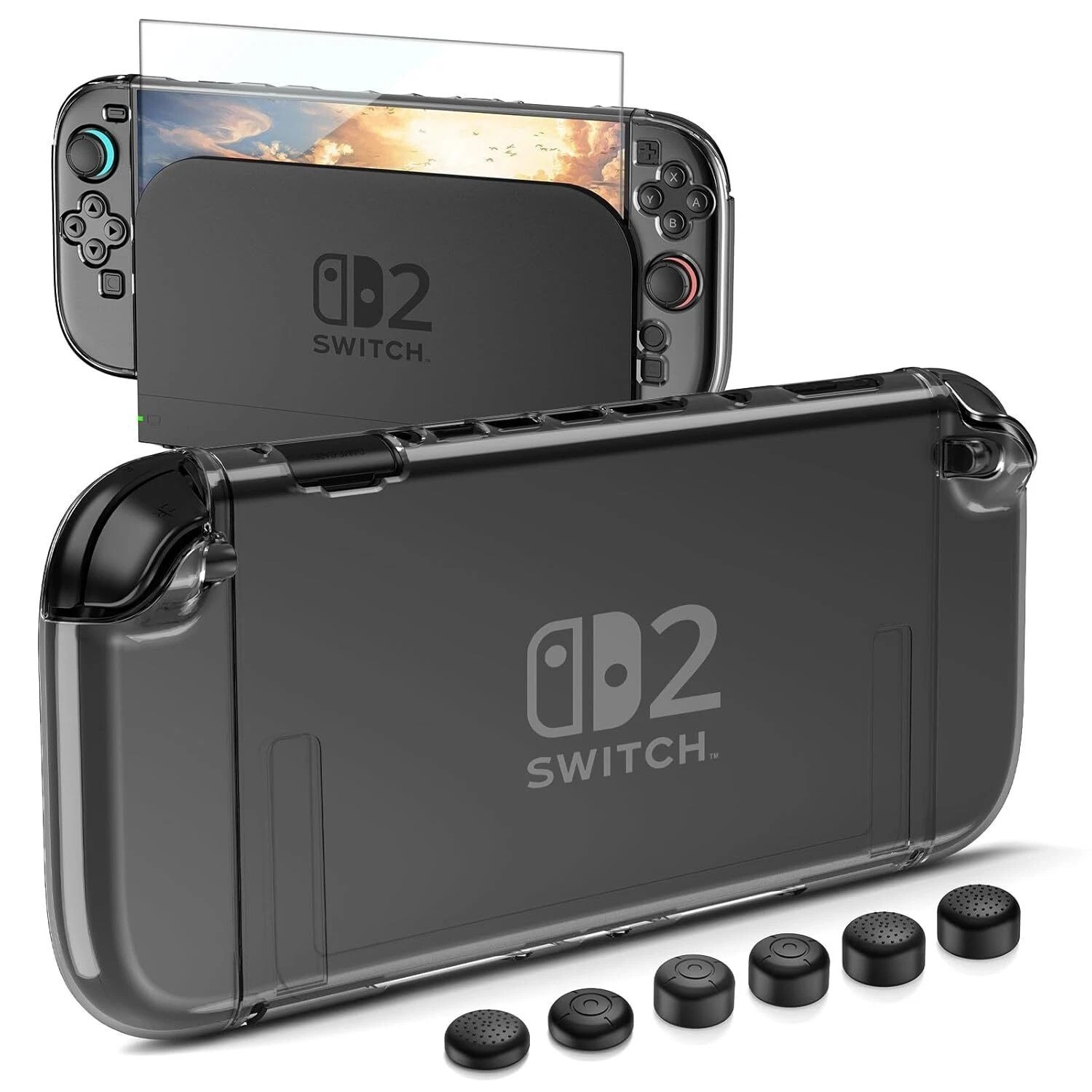 Clear Case for Nintendo Switch 2 with Screen Protector,Thumb Grips,PC Protective