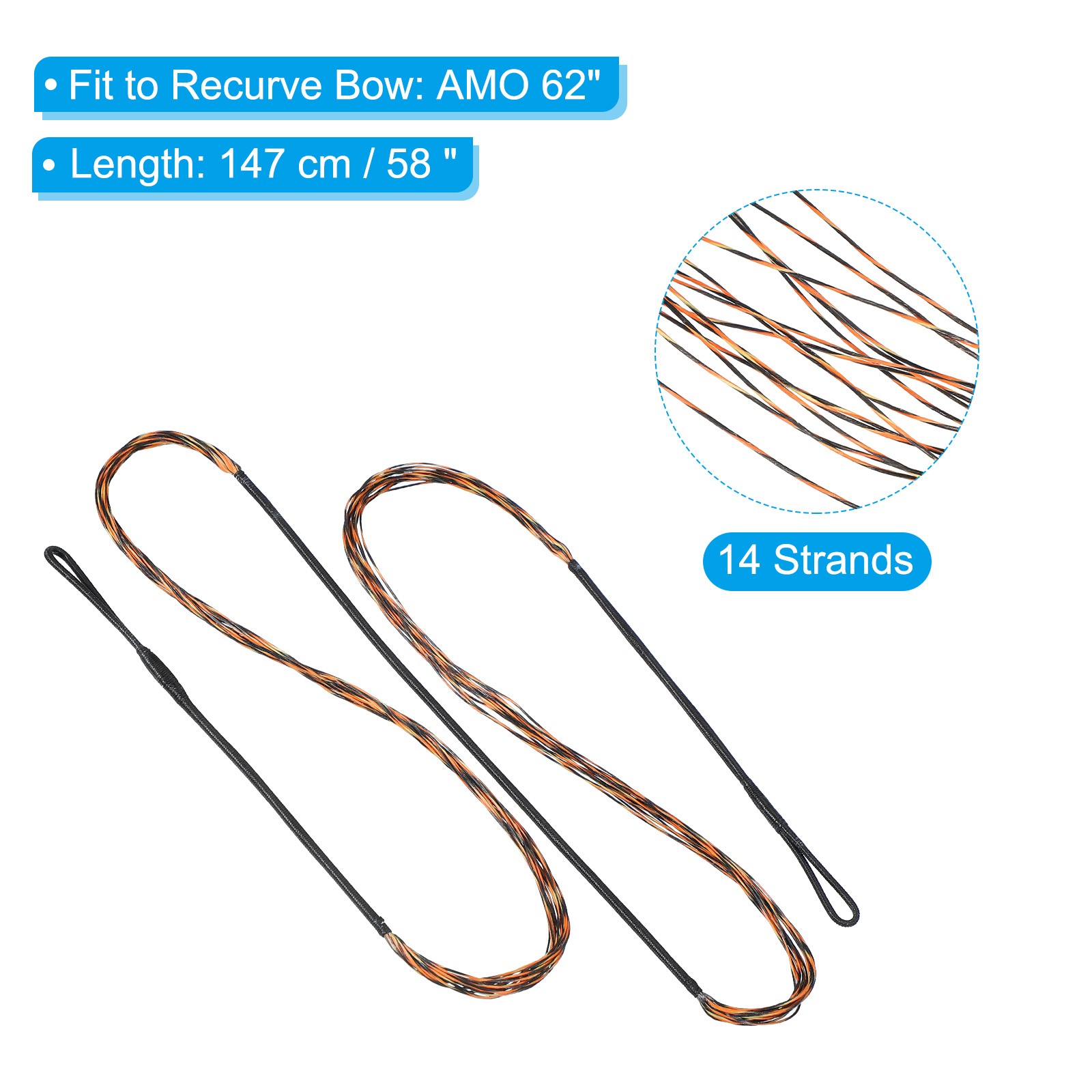 14-Strands Bow String Replacement for AMO 62" Recurve Bow String Black Brown