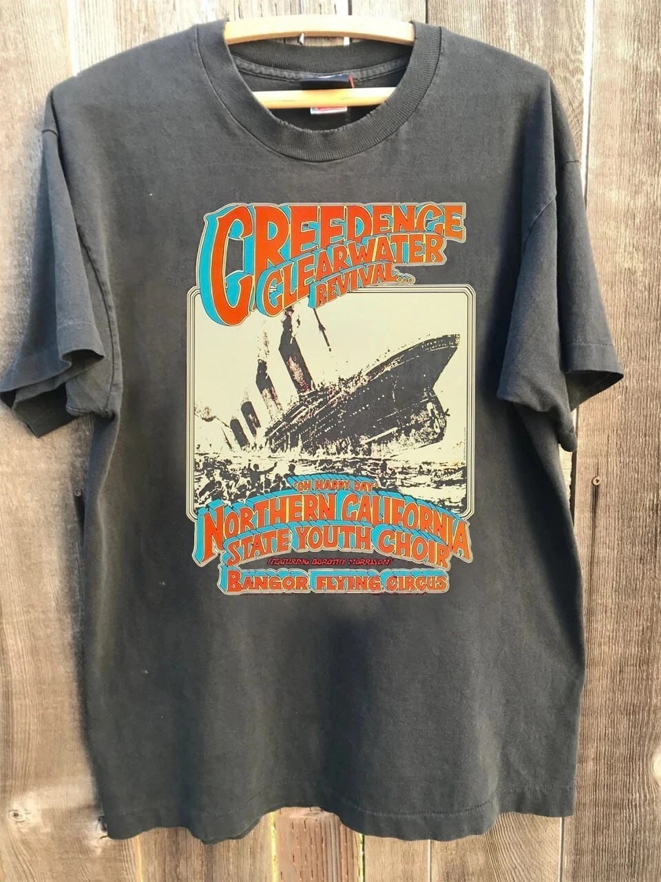 Creedence Clearwater Revival Concert Poster 90s Charcoal T shirt Vtg