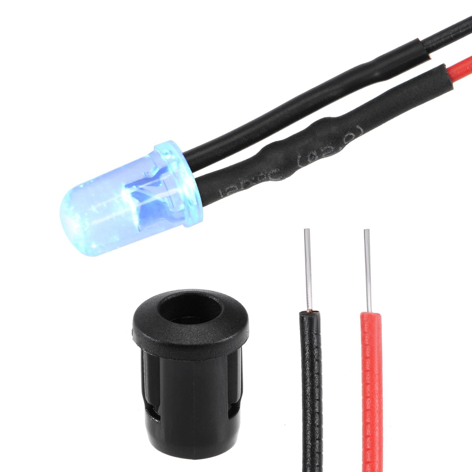 20Set DC 12V 5mm Pre Wired LED w Holder Blue Light Clear Lens 8mm Panel Mount