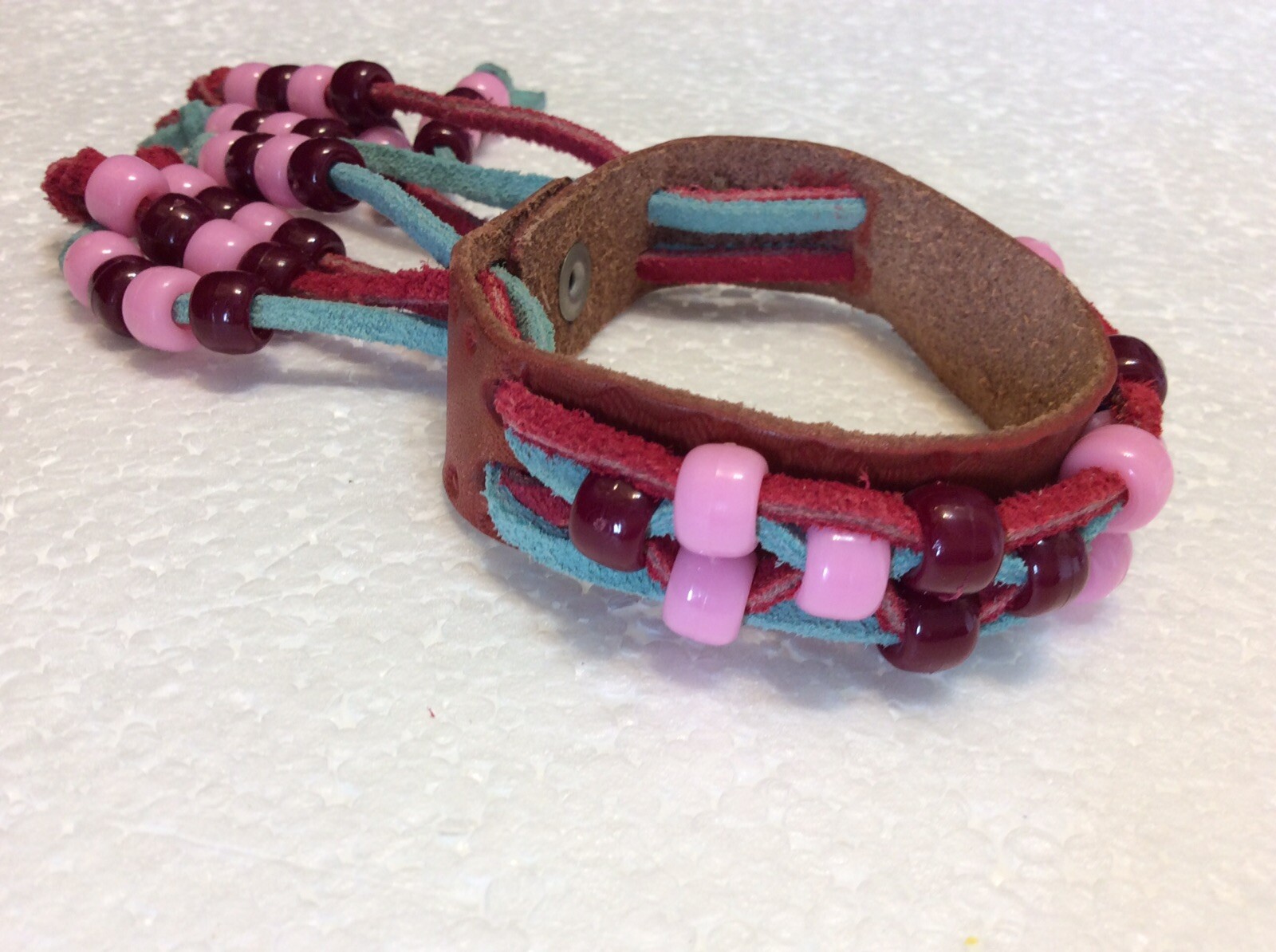 HANDMADE Boho Leather Bracelet Band Cuff W/ Beads NEW