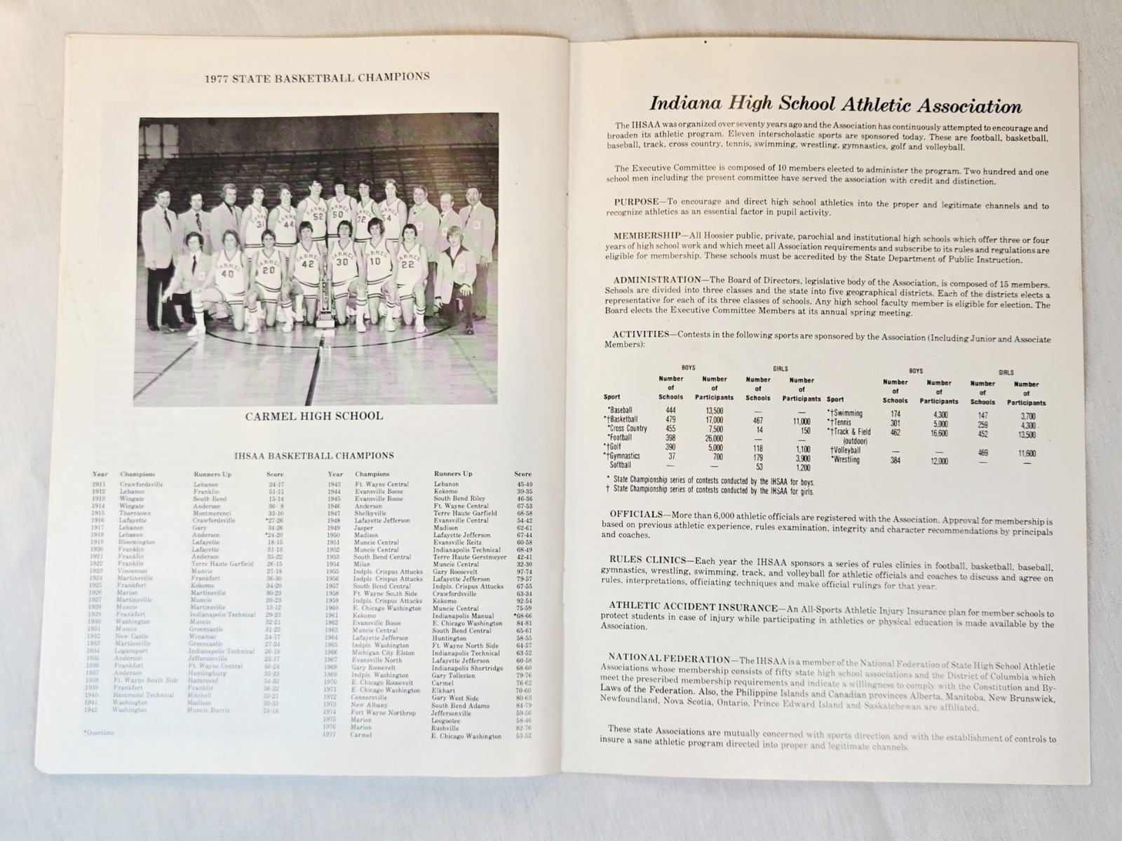 1978 IHSAA 68th Annual IN State Basketball Final Official Program- Nice!