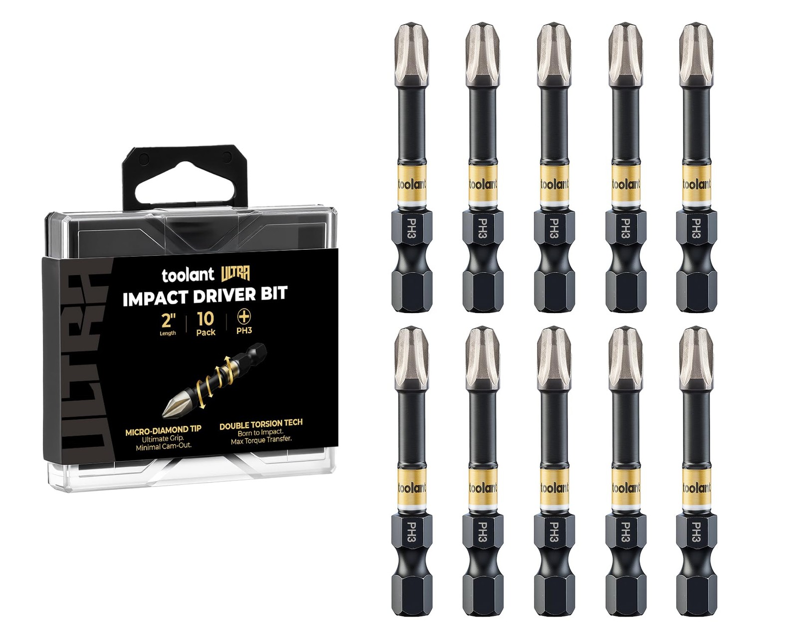 toolant 2 Inch Phillips Bit#3, Magnetic Anti Slip Impact Screwdriver Black