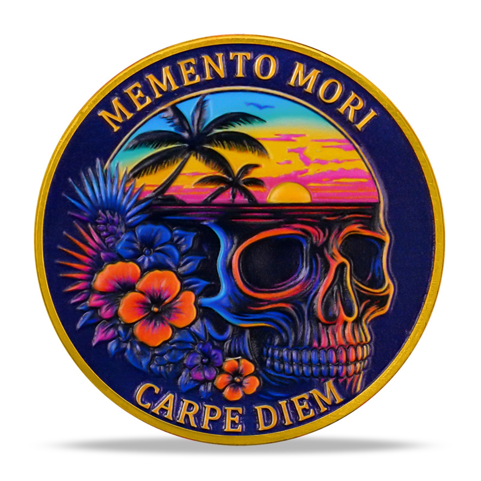 Memento Mori Coin – Carpe Diem & Skull Hourglass – Inspirational Art Collectible