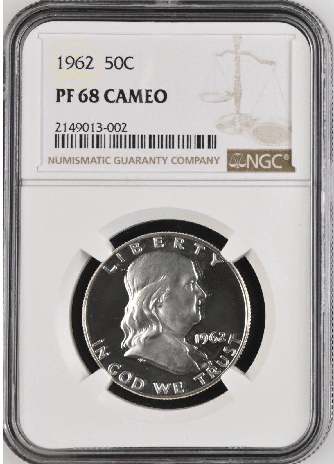 1962 PROOF FRANKLIN HALF DOLLAR 50C, NGC PF 68 CAMEO, PR68CAM