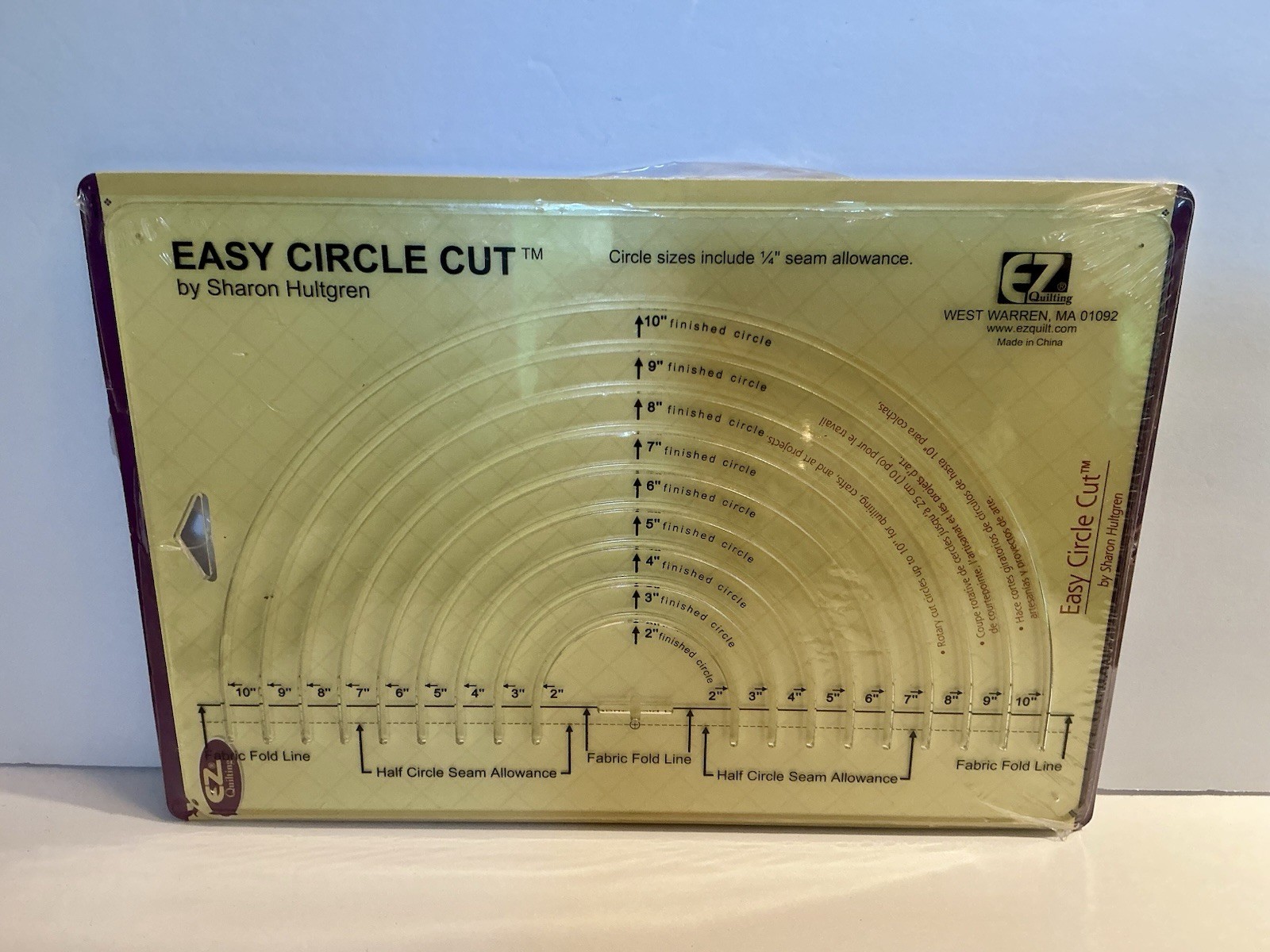 EZ Quilting Circle Cut Quilting Ruler & Pattern Sharon Hultgren 2 - 10" Circles