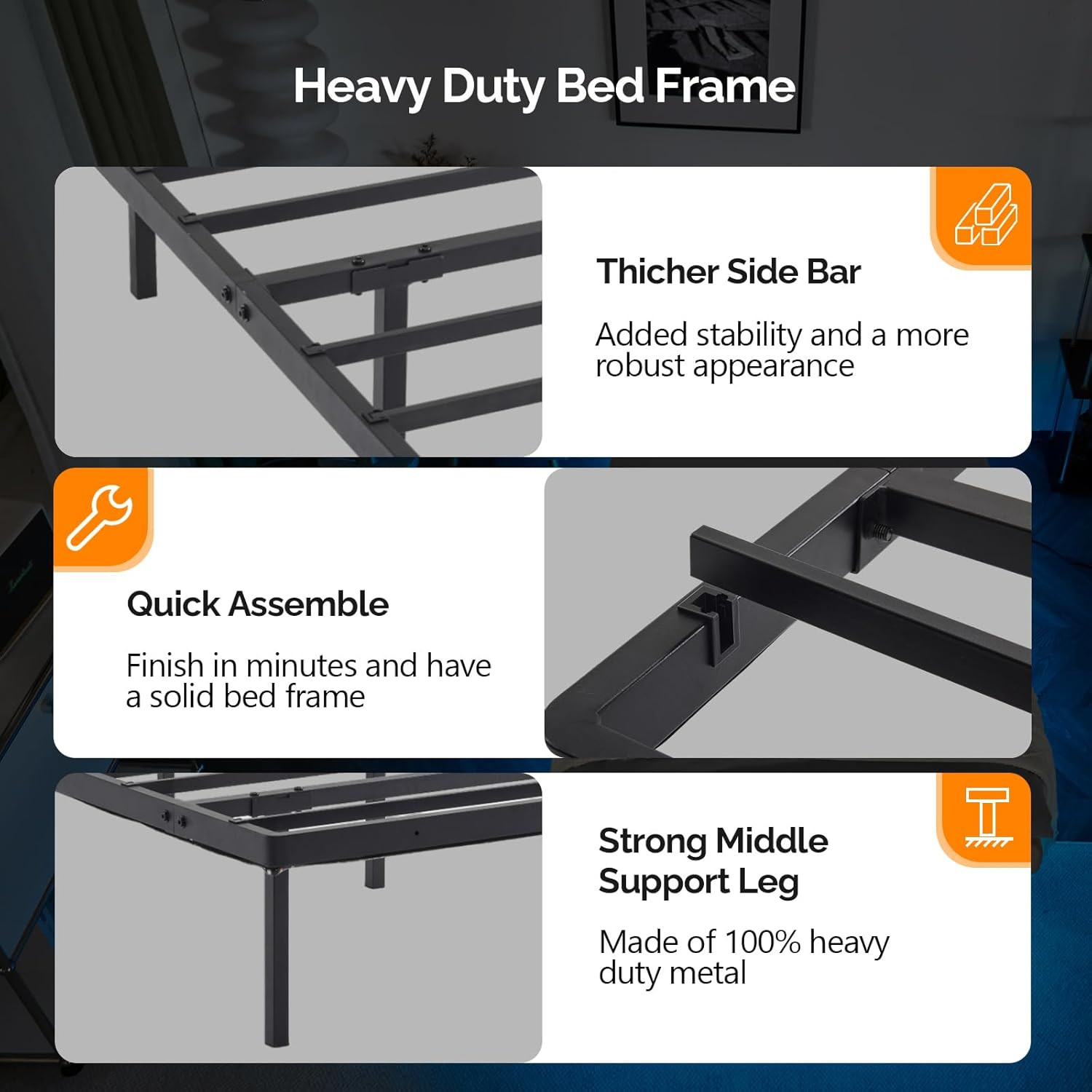 Floating Bed Frame Full Size with Smart LED Lights easy Assembly & Noise Free