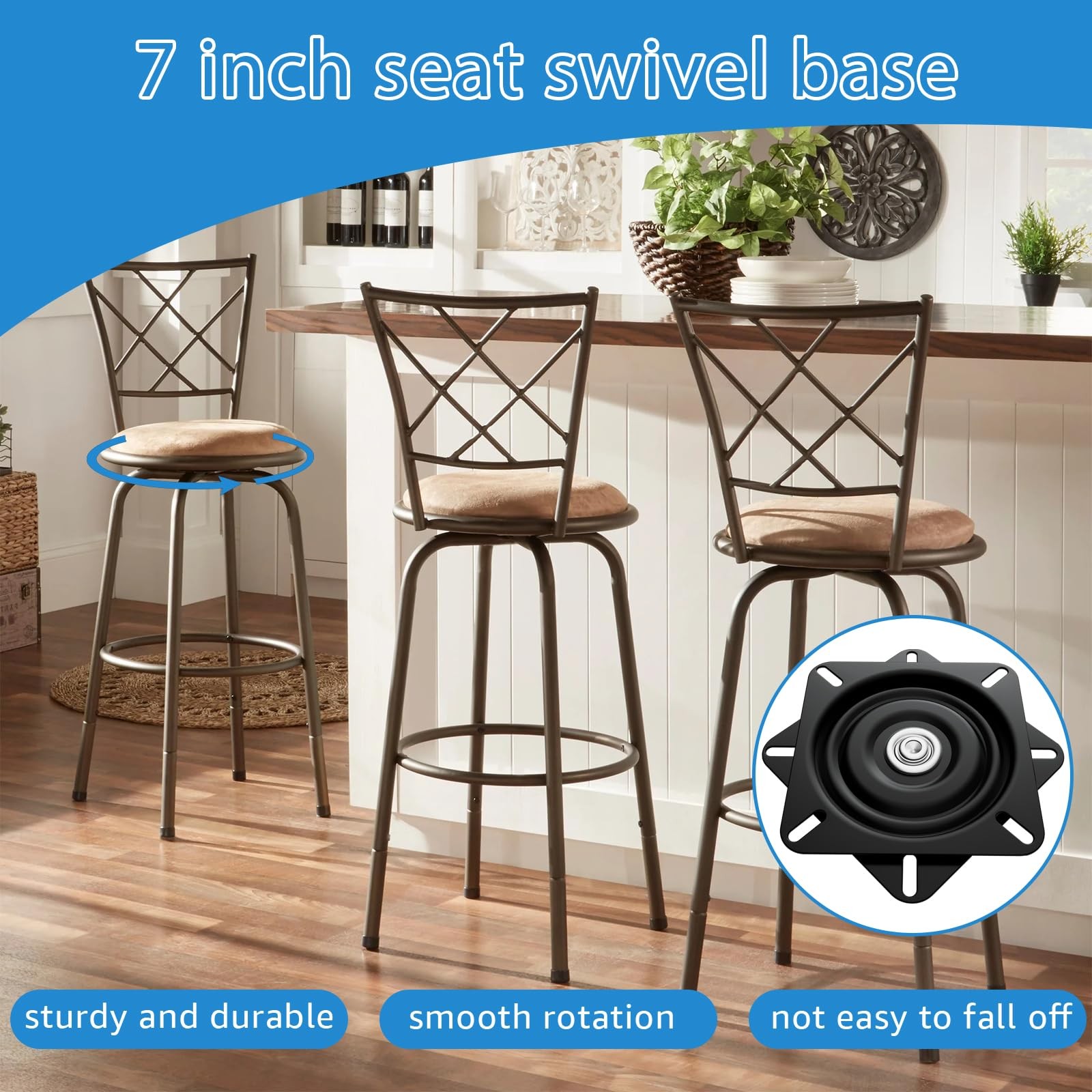 2pieces 7Inch Heavy-Duty Bar Stool Rotating Plate Replacement, 360 ° Square R...