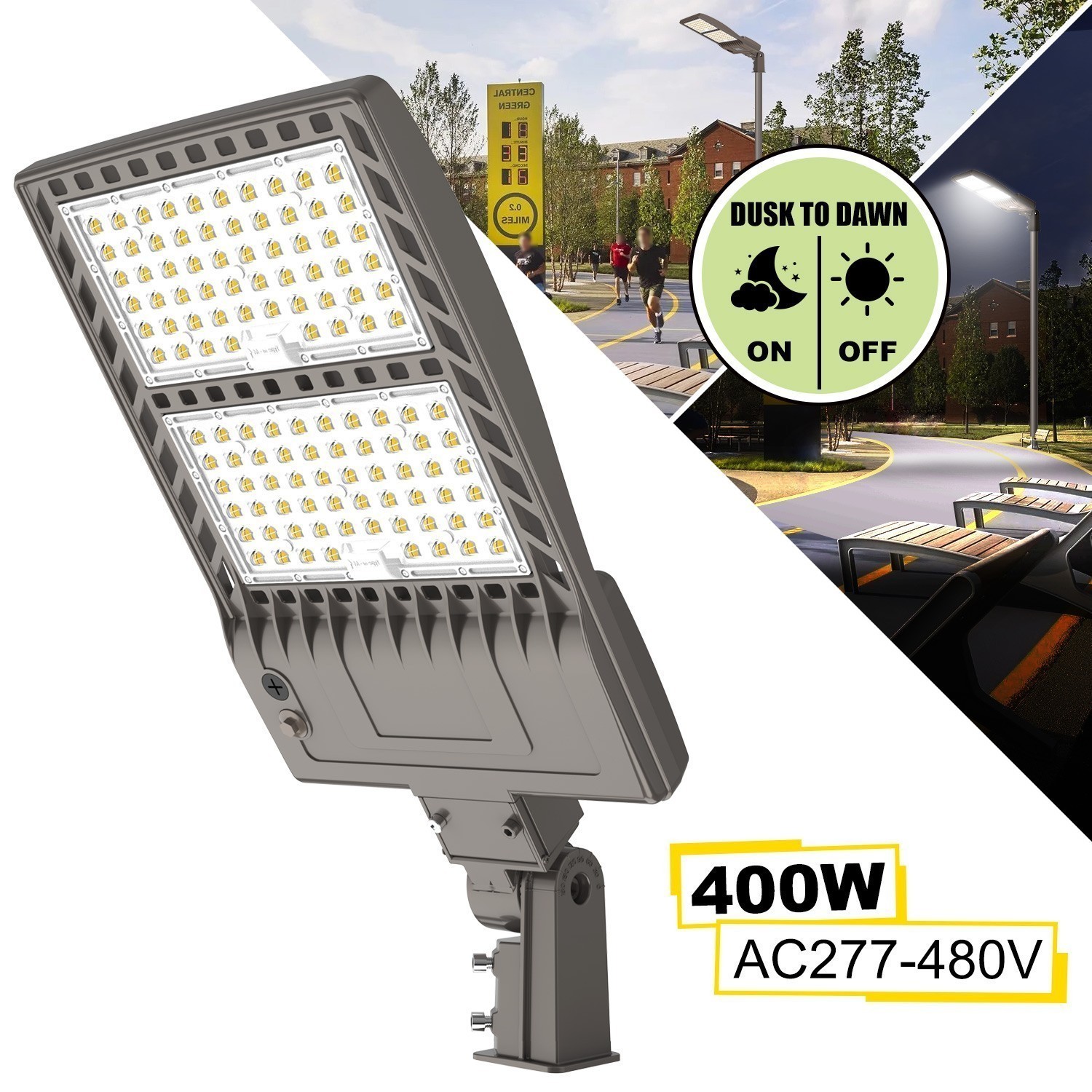 277-480V LED Shoebox Parking Lot Light 400W Outdoor Commercial Lamp Dusk To Dawn