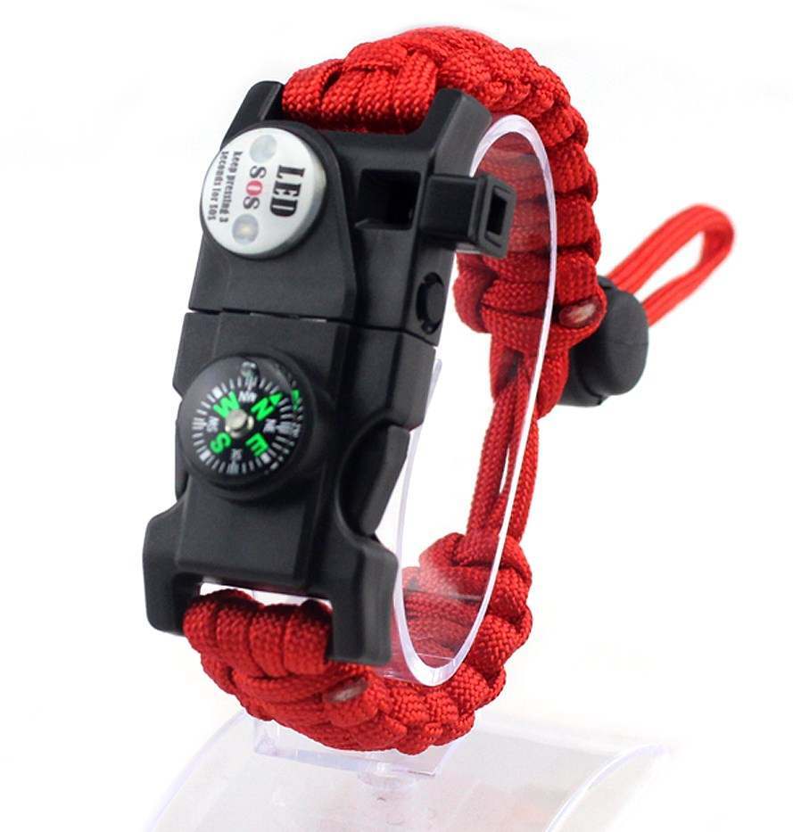 Paracord Survival Bracelet Fire Starter, Compass Whistle, SOS Led Light USA SHIP