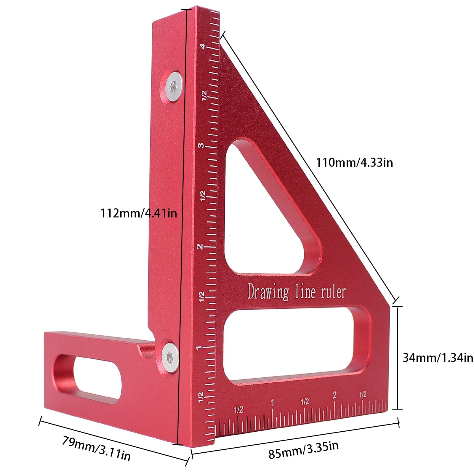 KETIPED Imperial 3D Multi-Angle Measuring Ruler,45/90 Degree Red(Imperial)