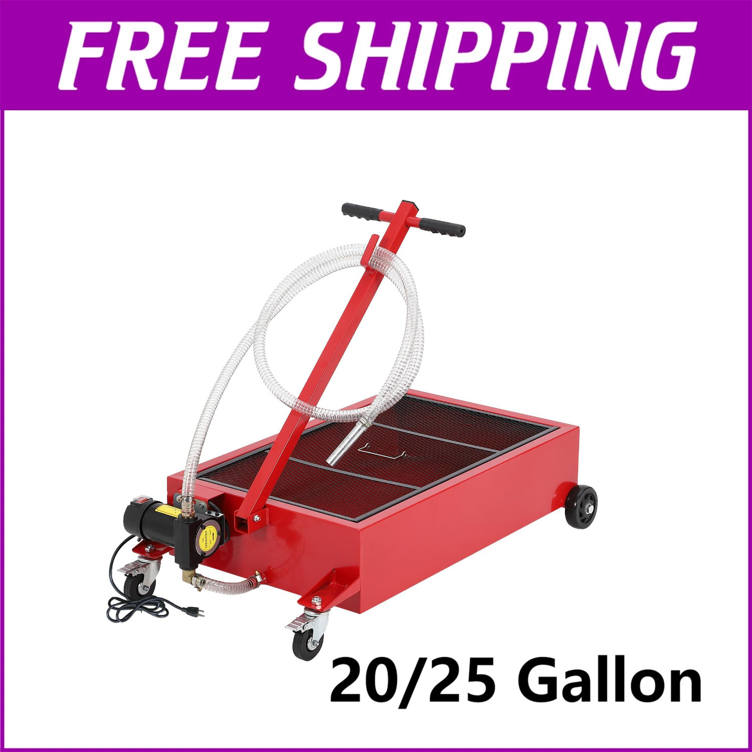 20 25 Gallon Electric Oil Drain Pan Cart 12V 110V Pump Low Profile T Handle