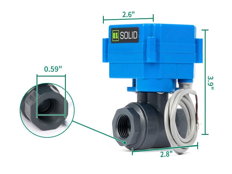 U.S. Solid 1/2" UPVC Motorized Ball Valve 85-265V AC 2 Wire Auto Return NO Full
