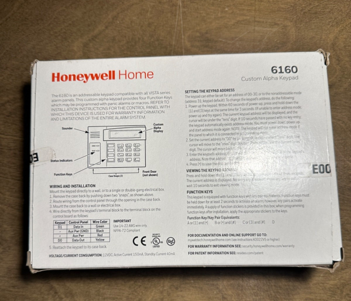 Honeywell 6160 Custom Alpha Security Keypad – Open Box