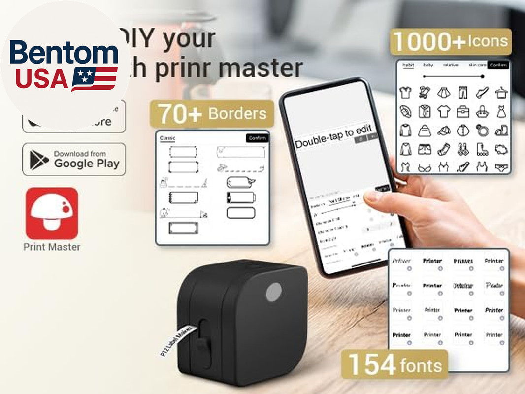 Label Maker Machine with Tape, P12 Bluetooth Small Label Maker with Multiple Tem