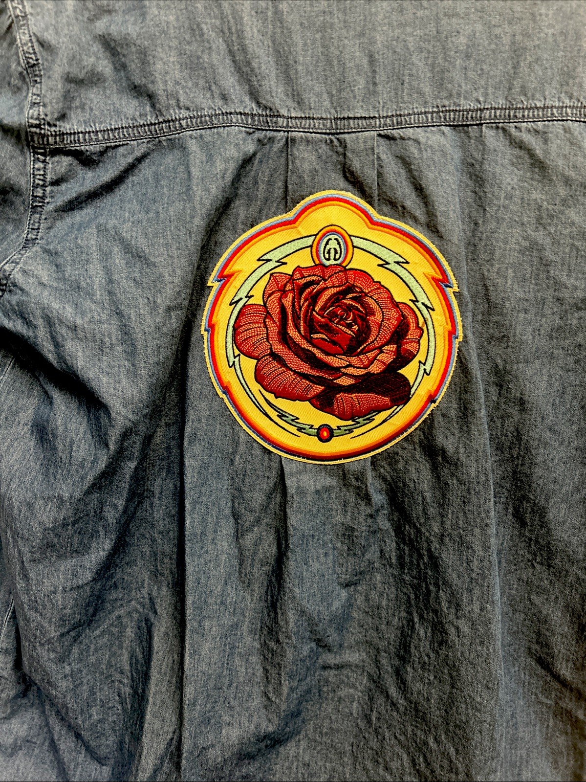 Denim Grateful Dead Shirt Cosmic Rose Patch