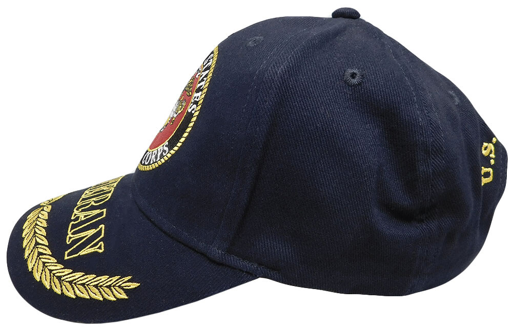 U.S. Marine Corps, Marines Veteran, red, white, & blue V on bill, black hat