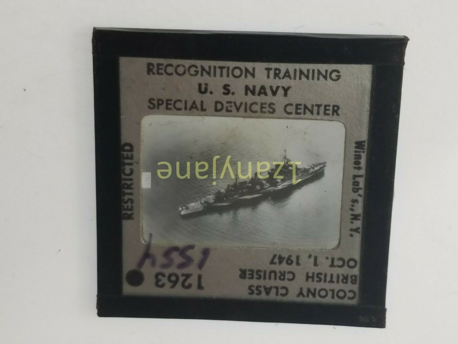 1554 PHOTO GLASS SLIDE PLANE/SHIP Military COLONY CLASS BRITISH CRUISER 1947