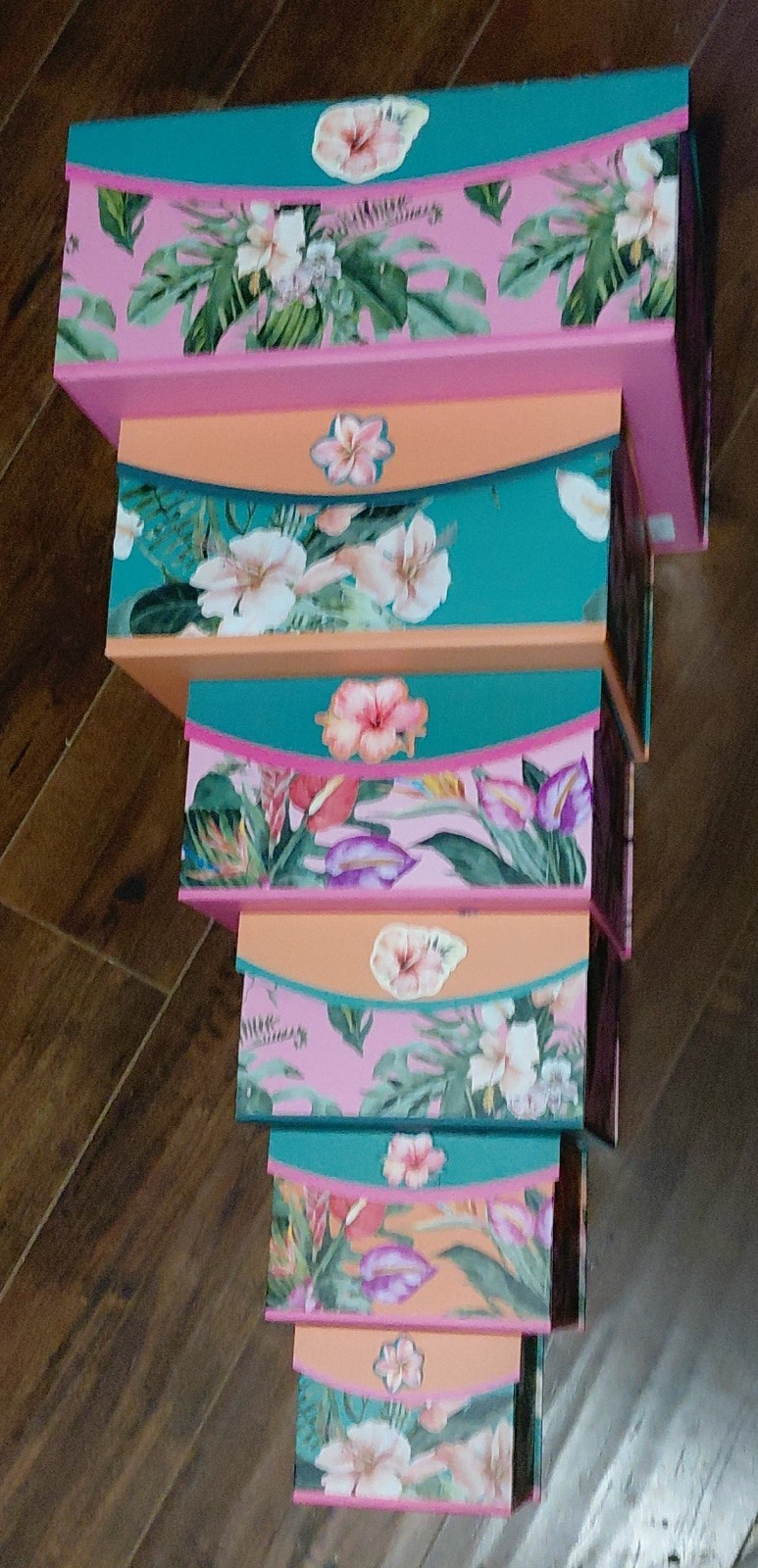 Assorted Nesting Gift Boxes Flowers Design Lidded Set 6 Sizes