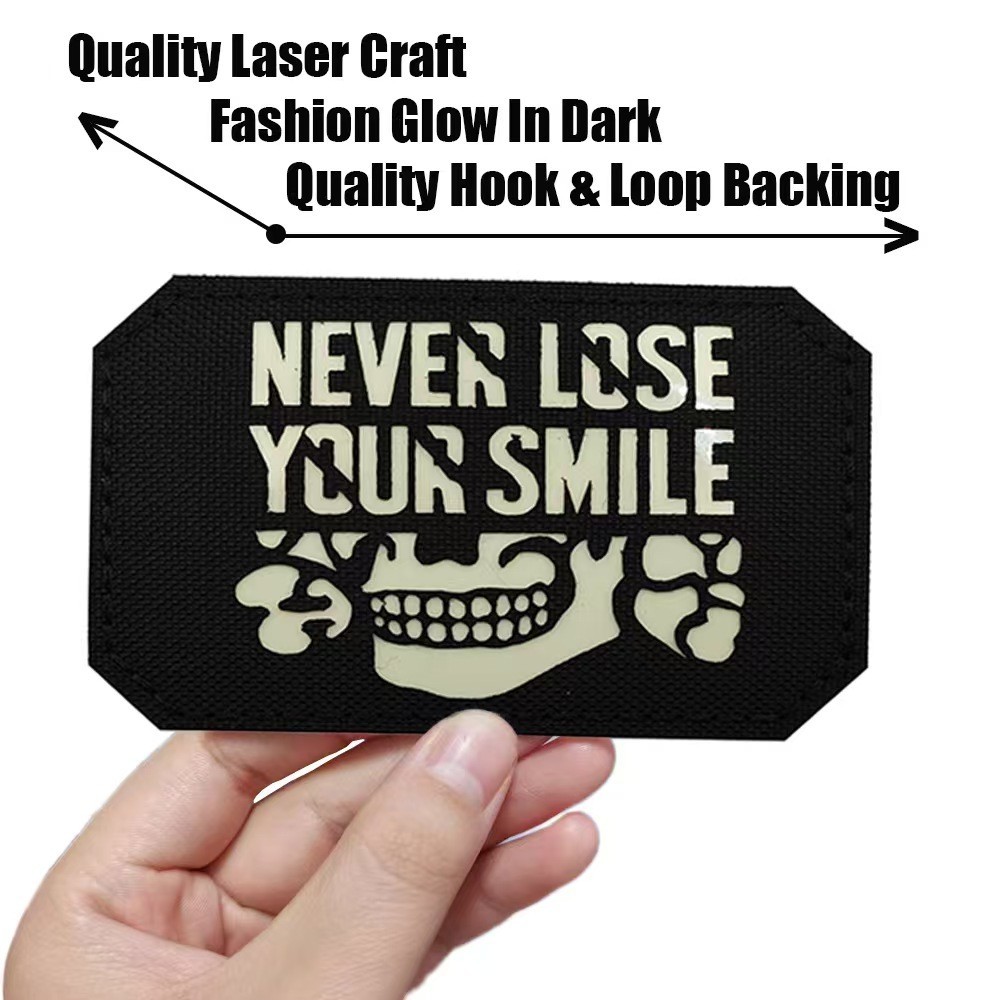 REFLECTIVE IR NEVER LOSE YOUR SMILE GOSHT MILITRAY HOOK LOOP PATCH GLOW IN DARK