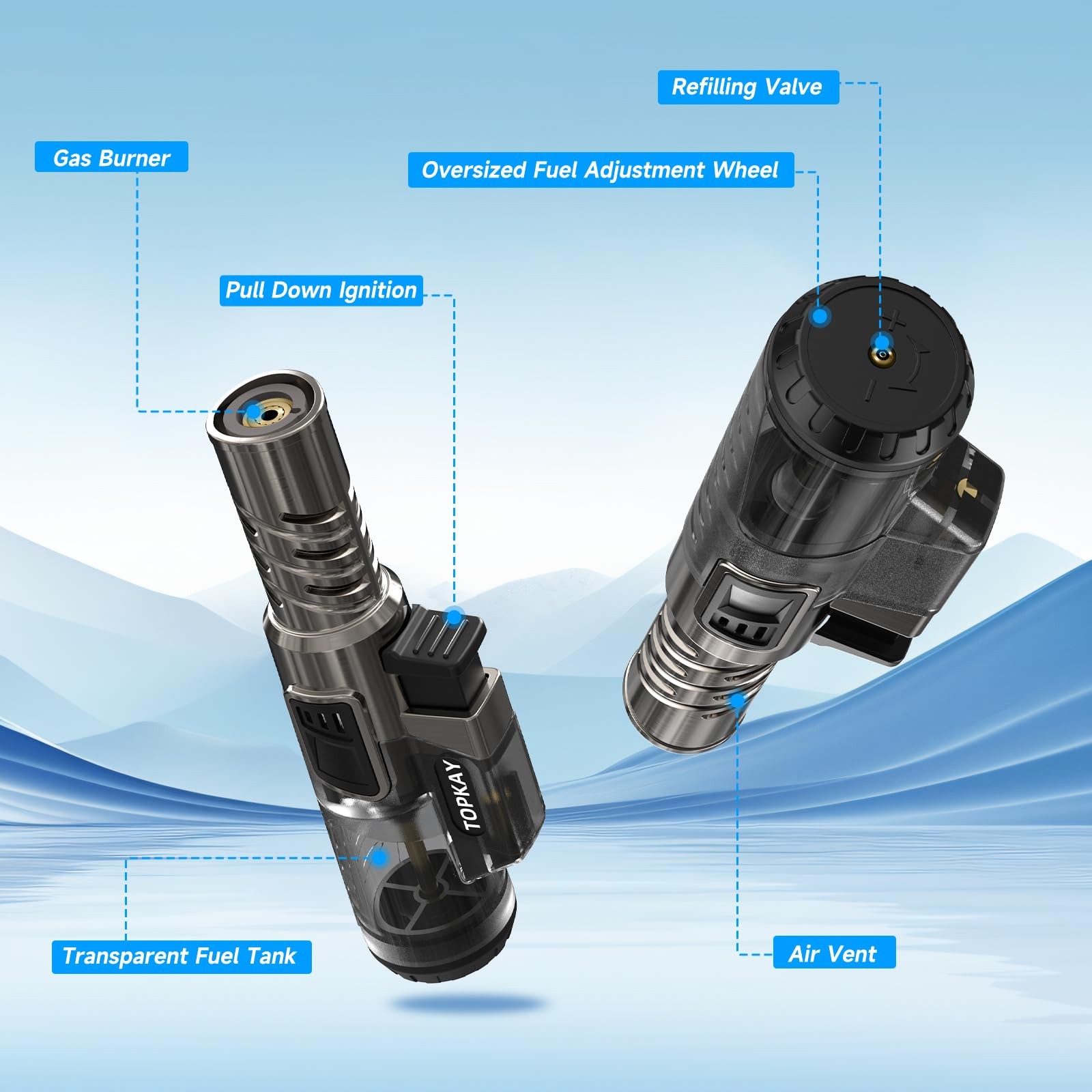 2 Pack Torch Lighter Windproof Adjustable Jet Flame Butane Lighter Refillable