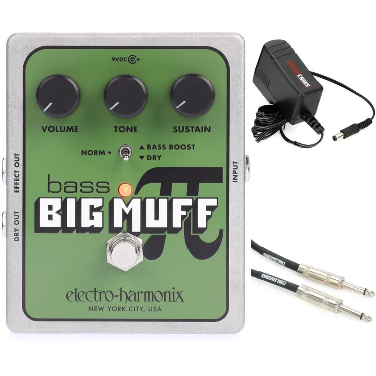Electro-Harmonix Bass Big Muff Pi Bass Fuzz Pedal with Power Supply and Cable