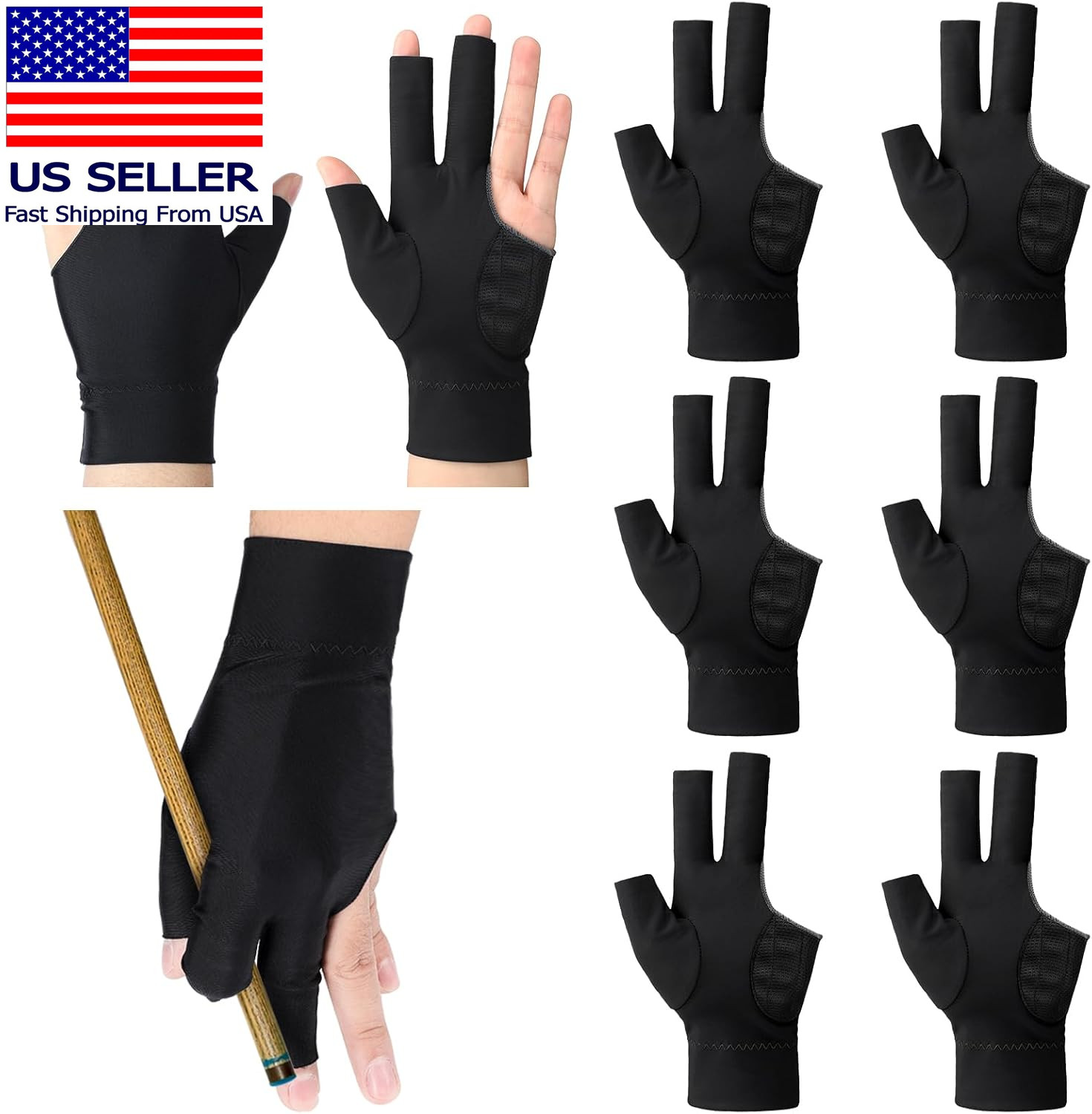8 Pcs 3 Fingers Pool Gloves Billiards Left Hand Cue Sport Show Gloves for Women