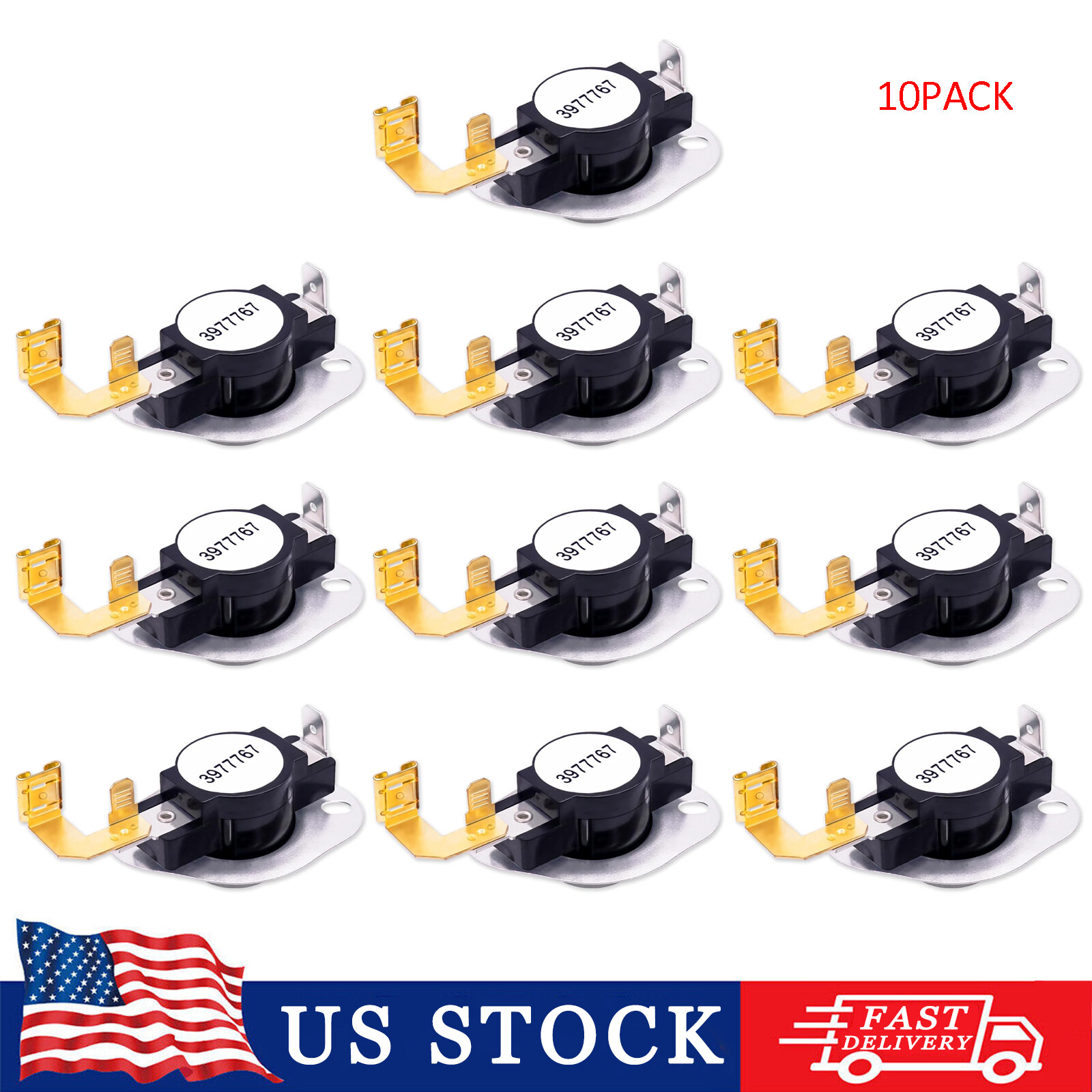 10 Pack 3977767 Dryer High Limit Thermostat Replaces 3399693 3977767 AP3131941