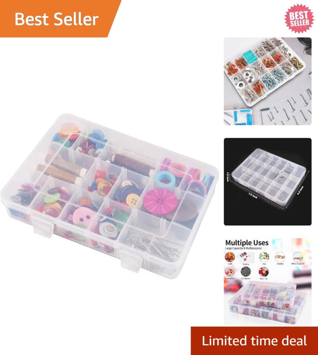 18 Grids Clear Plastic Organizer for Crafts, Jewelry, Fishing - Portable Storage