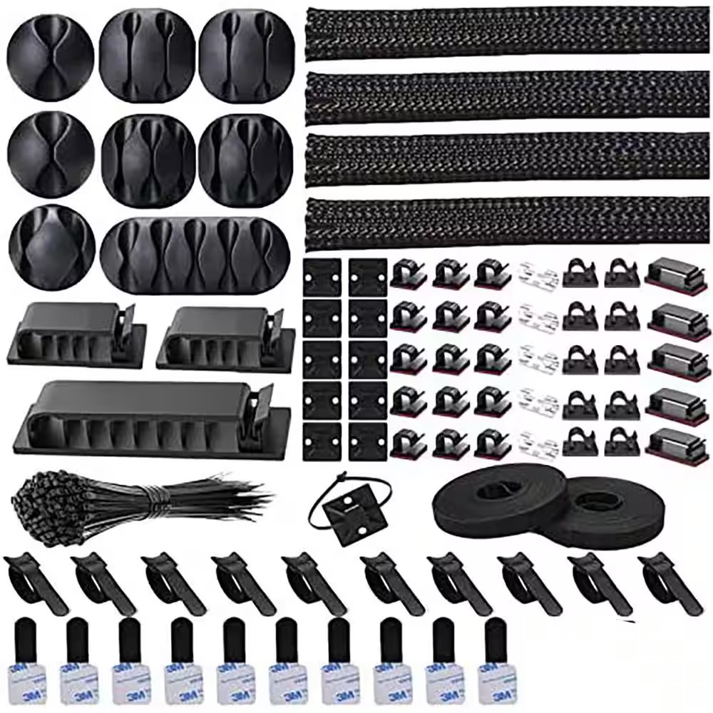 Cable Management Kit 192-Piece 4 Wire Organizer Sleeve W/ 35 Cord Clips 11 Holde