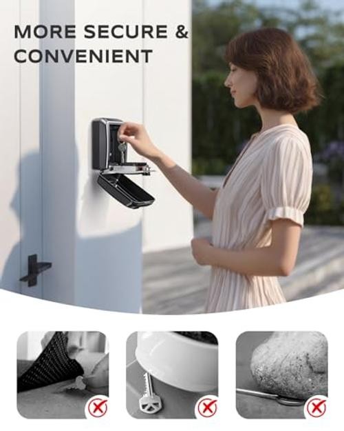 Wall-Mounted Key Lock Box, 12 Digit Combination Lock Box for Keys with Silver