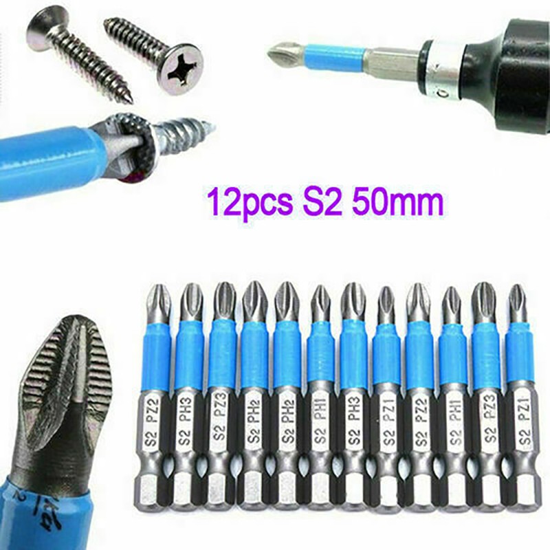 12 IN 1 PZ PH 1-3 assorted 50mm s2 single-sided hex magnetic screwdriver bit set